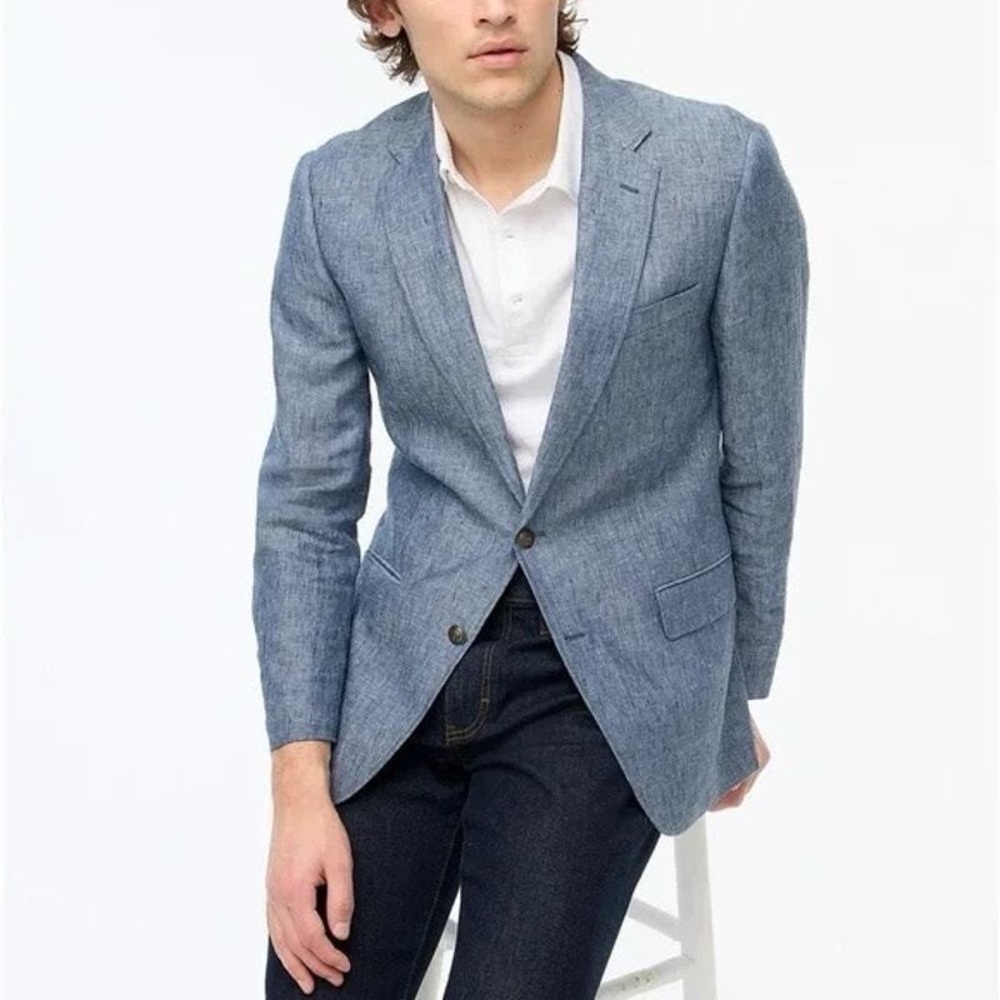 J.crew Thompson Blazer Size 42L Blue 100% Linen Sport Business Casual Jacket